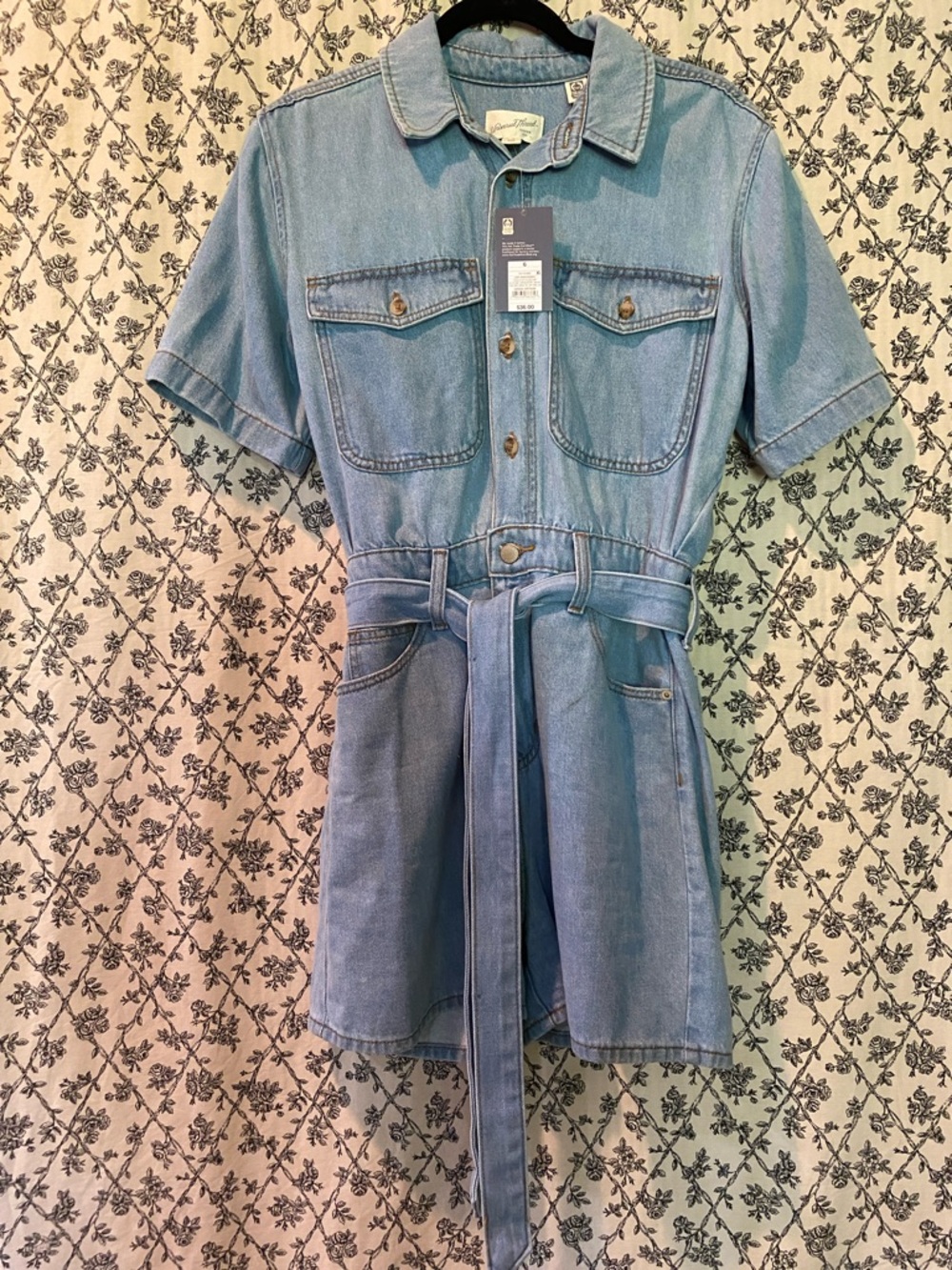 Universal Thread Light Blue Denim Shorts Romper with Belt